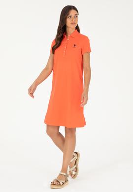 Kadın Nar Çiçeği Polo Yaka Mini Boy Örme Elbise - 50280038056