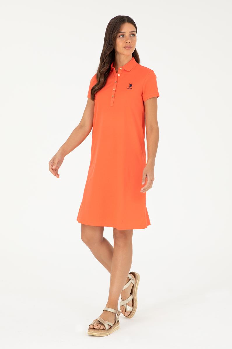 Kadın Nar Çiçeği Polo Yaka Mini Boy Örme Elbise