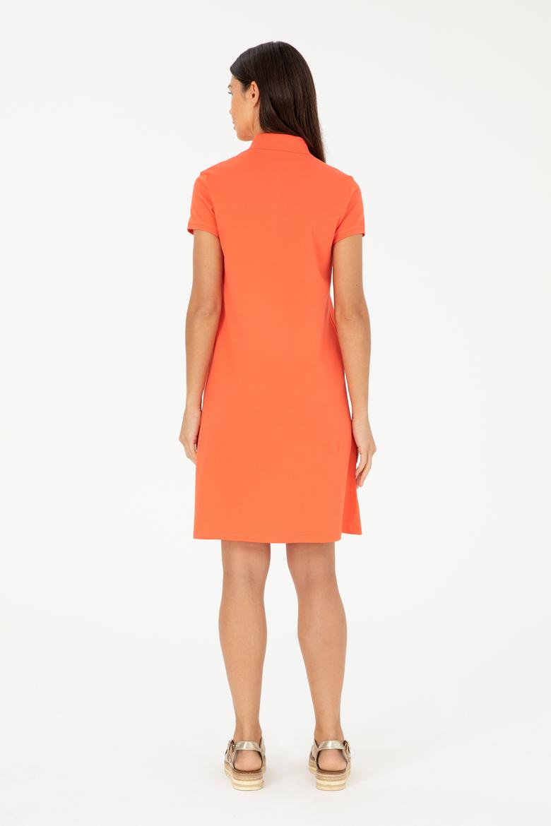 Kadın Nar Çiçeği Polo Yaka Mini Boy Örme Elbise - 50280038056