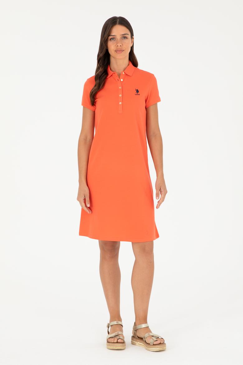 Kadın Nar Çiçeği Polo Yaka Mini Boy Örme Elbise - 50280038056