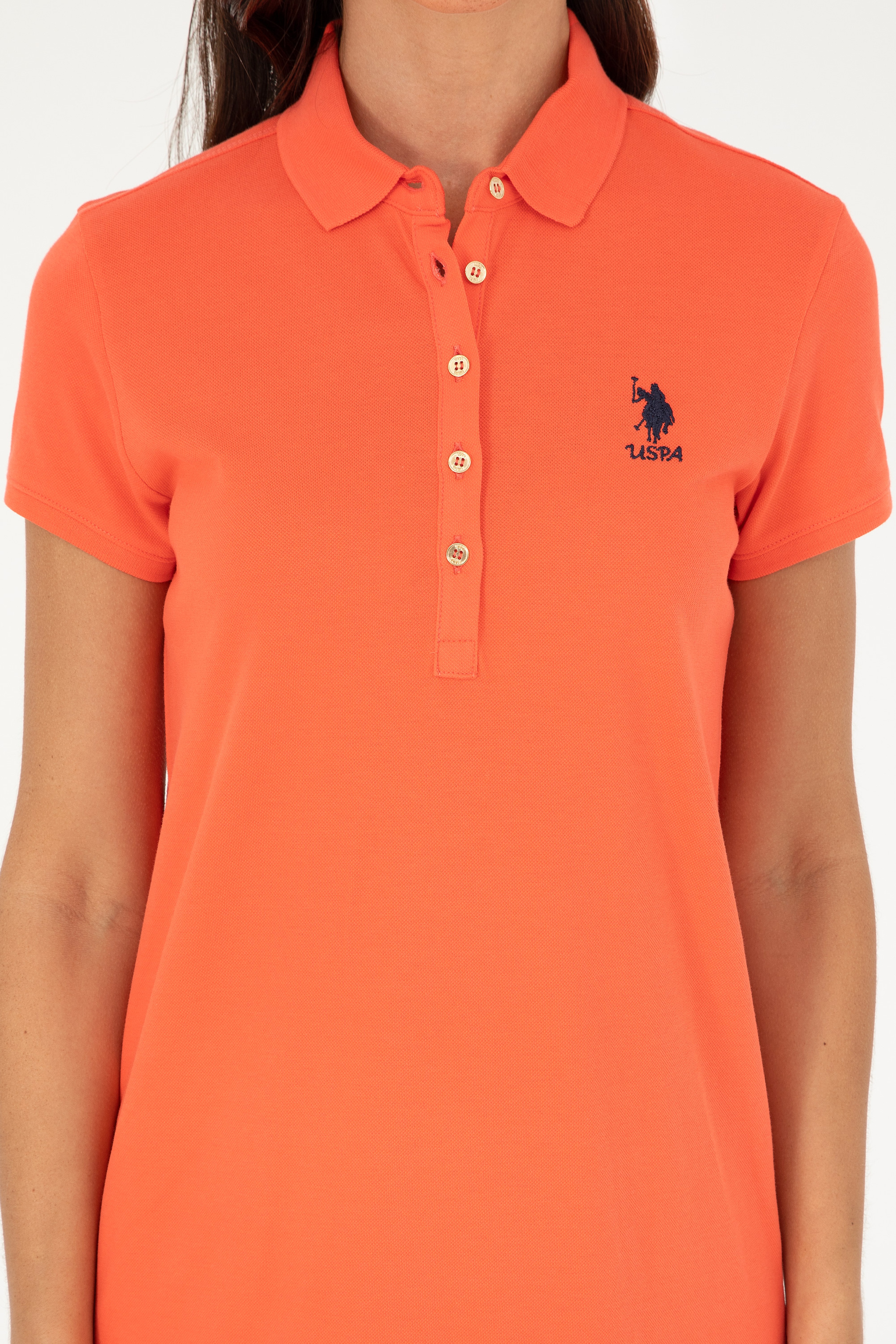 Kadın Nar Çiçeği Polo Yaka Mini Boy Örme Elbise