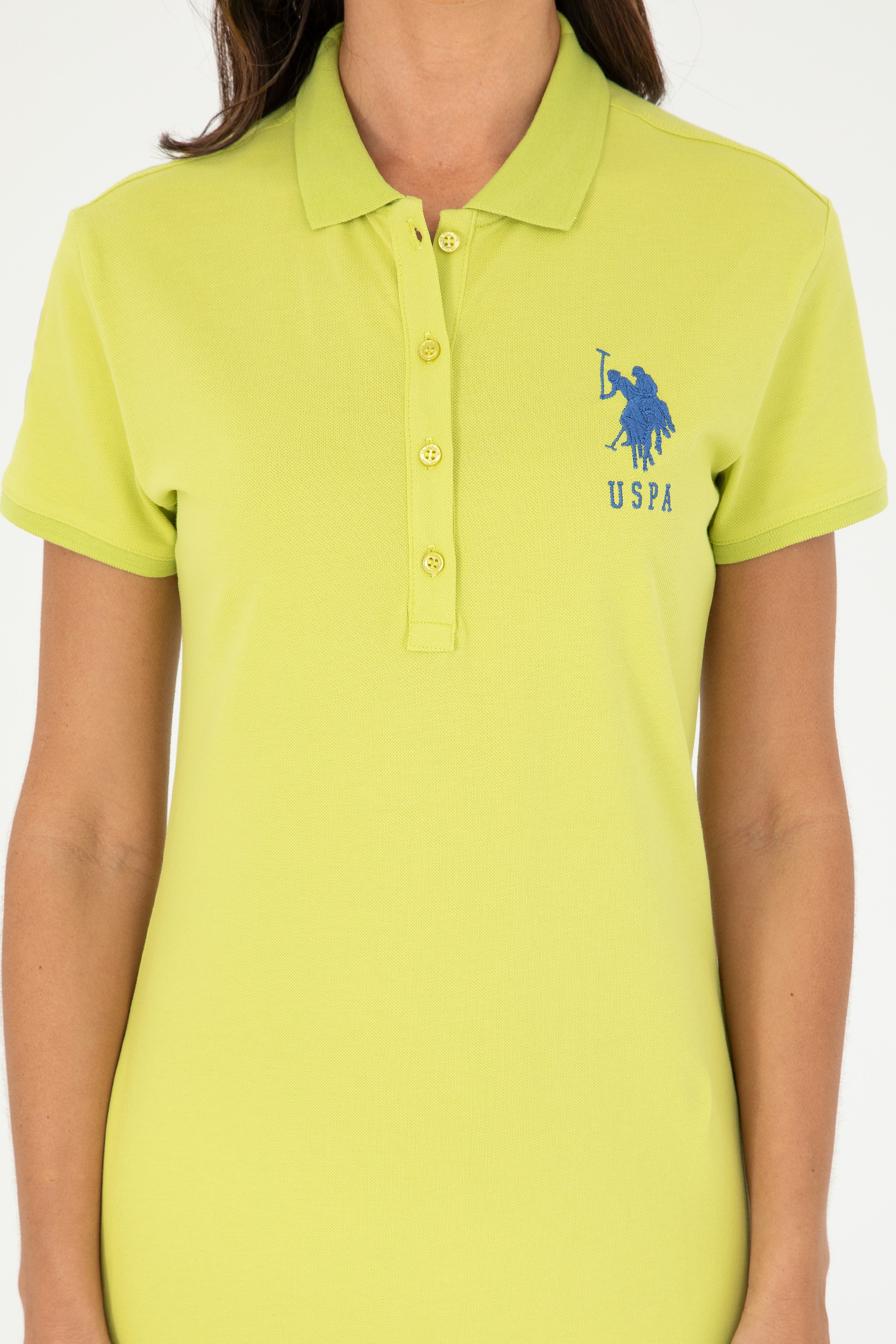 Kadın Fıstık Yeşili Polo Yaka Mini Boy Örme Elbise - Image 5