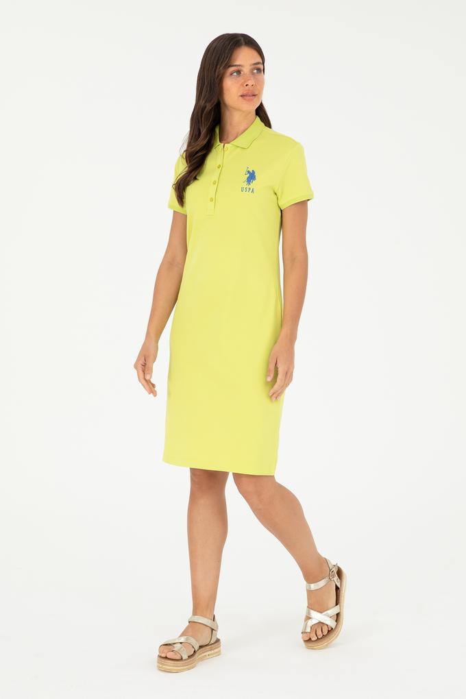 Kadın Fıstık Yeşili Polo Yaka Mini Boy Örme Elbise