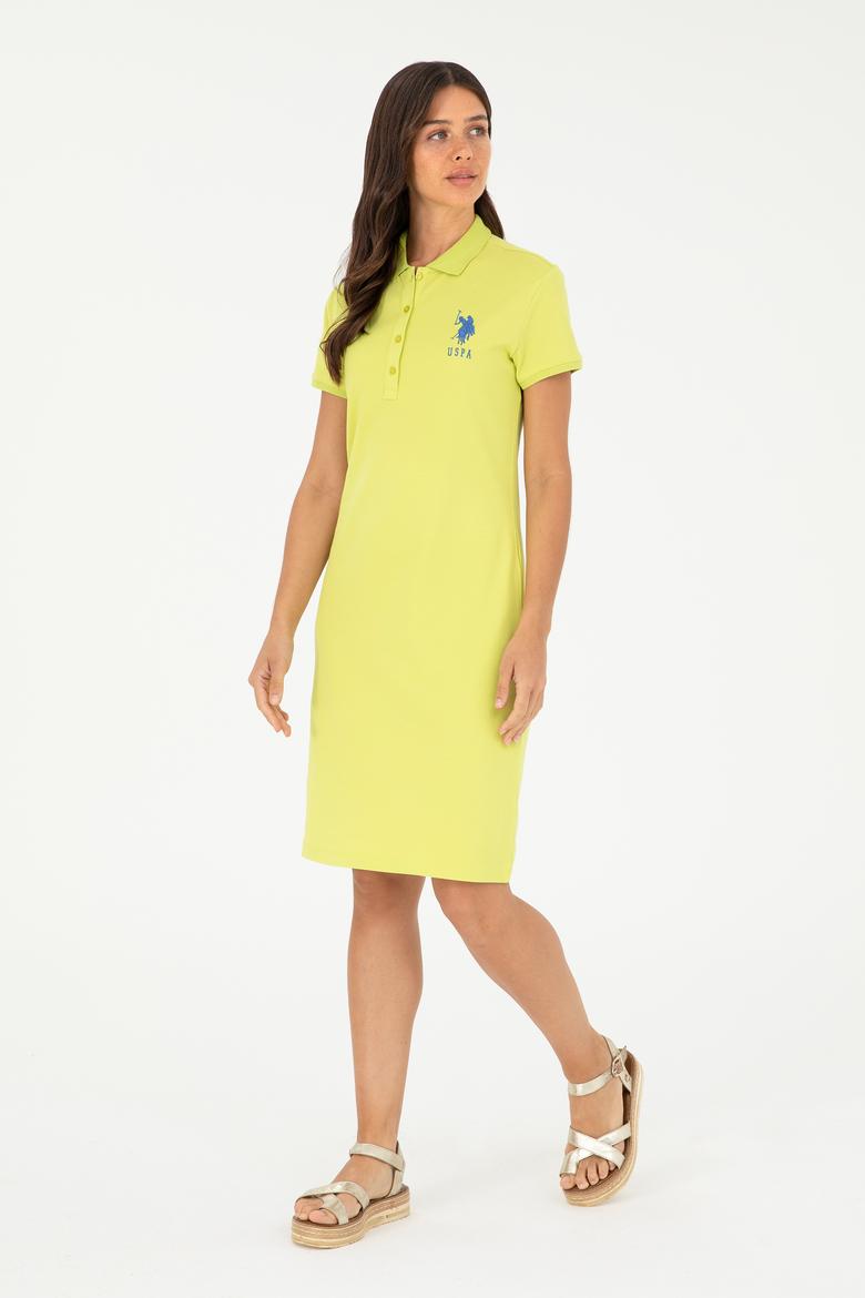 Kadın Fıstık Yeşili Polo Yaka Mini Boy Örme Elbise