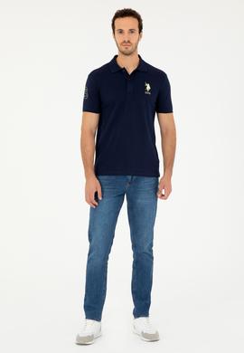 Erkek Slim Fit Polo Yaka Lacivert Basic Tişört - 50279568011