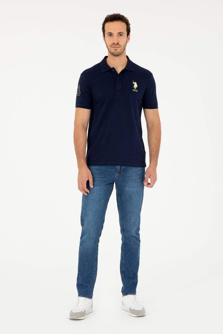 Erkek Slim Fit Polo Yaka Lacivert Basic Tişört - 50279568011