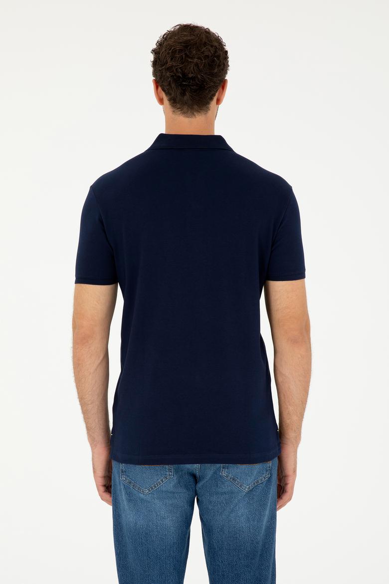 Erkek Slim Fit Polo Yaka Lacivert Basic Tişört - 50279568011