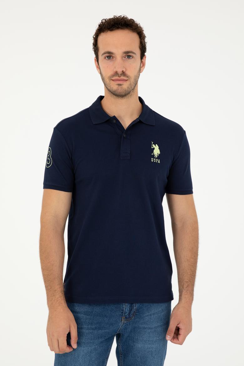 Erkek Slim Fit Polo Yaka Lacivert Basic Tişört - 50279568011