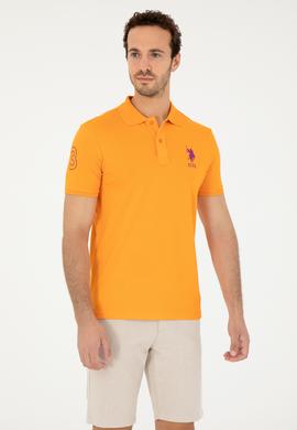 Erkek Slim Fit Polo Yaka Turuncu Basic Tişört - 50279568080