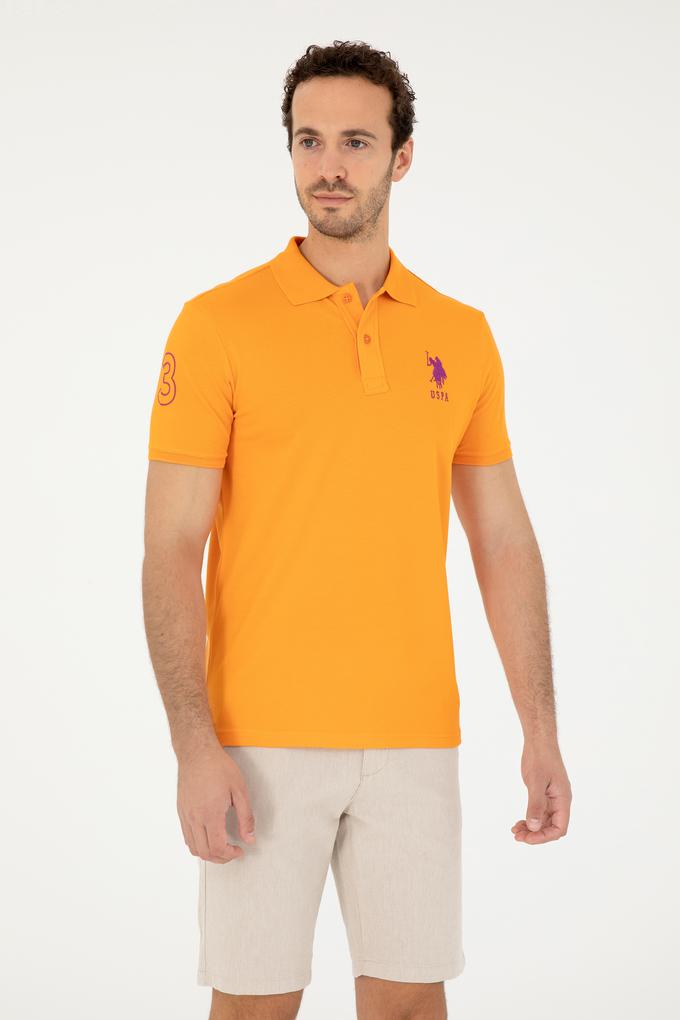 Erkek Slim Fit Polo Yaka Turuncu Basic Tişört