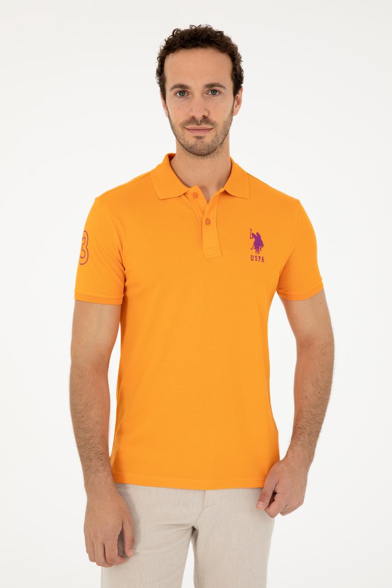 Erkek Slim Fit Polo Yaka Turuncu Basic Tişört - 50279568080
