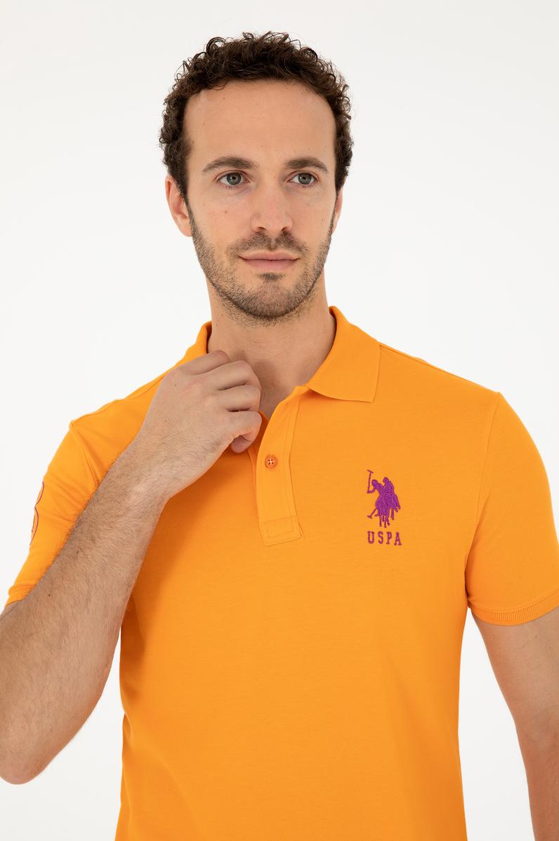 Erkek Slim Fit Polo Yaka Turuncu Basic Tişört