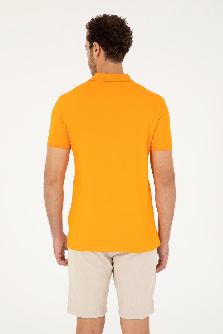 Erkek Slim Fit Polo Yaka Turuncu Basic Tişört - 50279568080