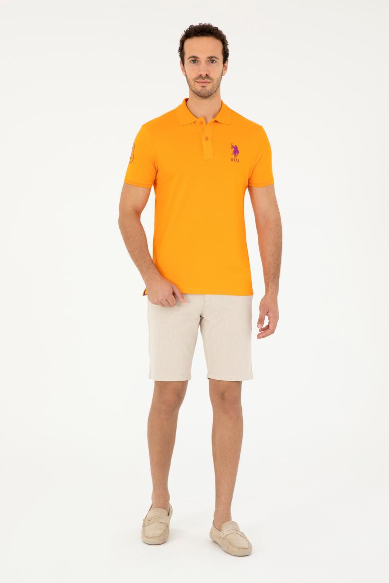 Erkek Slim Fit Polo Yaka Turuncu Basic Tişört - 50279568080