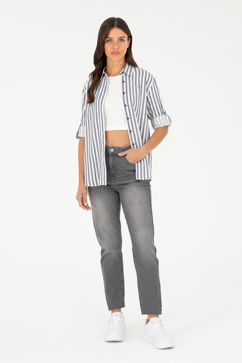 Kadın Lacivert Uzun Kollu Gömlek - 50280944021