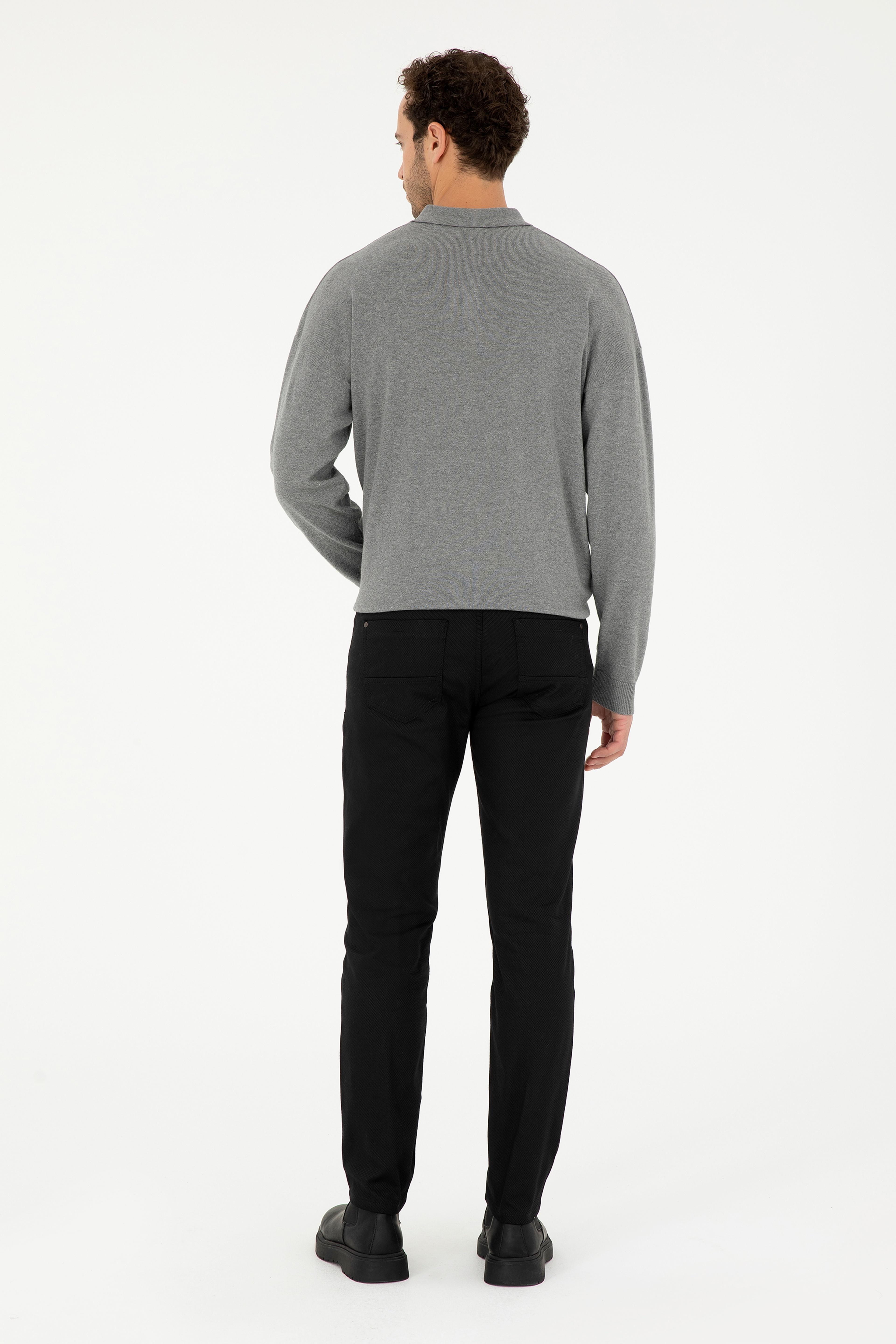 Erkek Slim Fit Siyah Kanvas / Chino Pantolon - Image 4