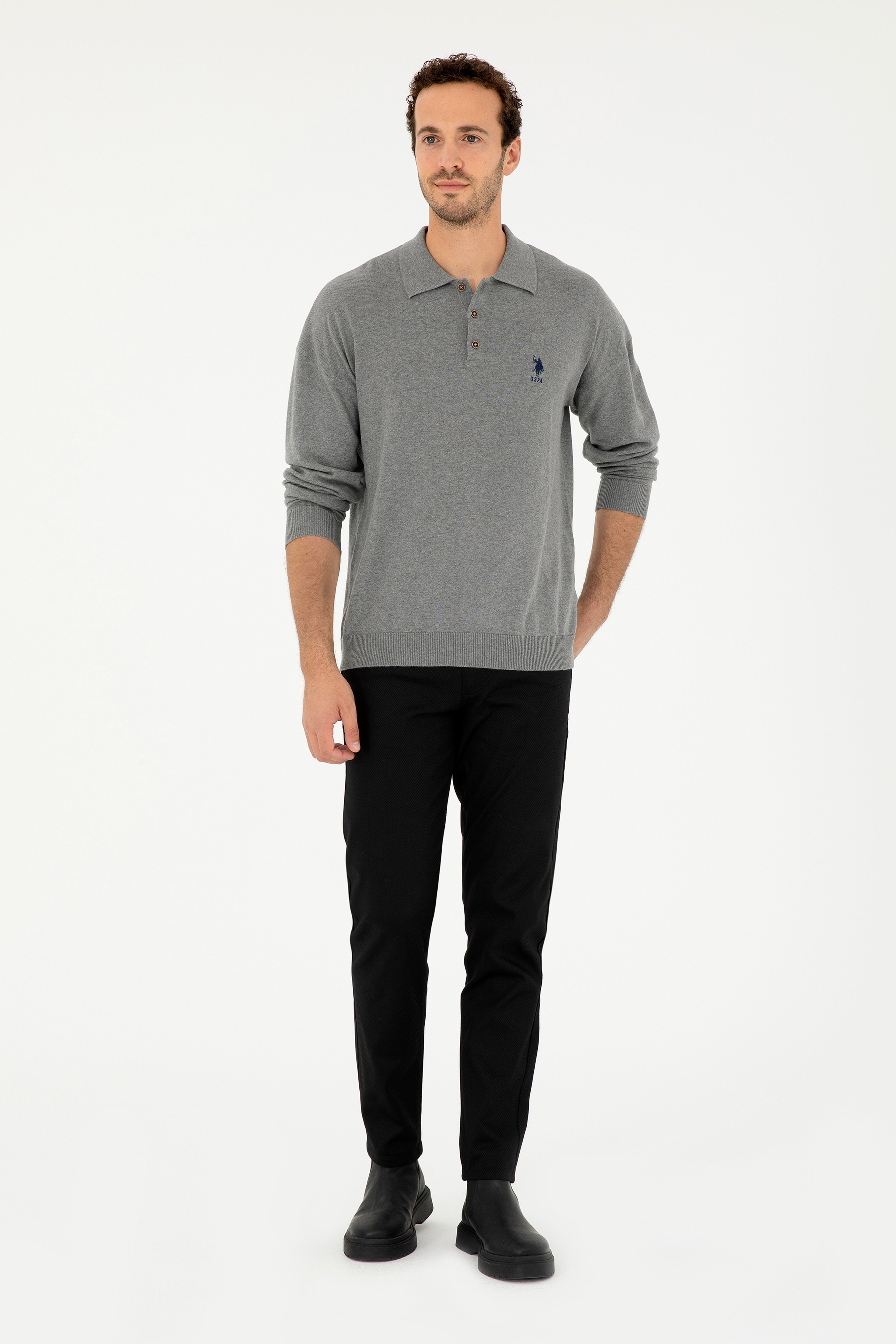 Erkek Slim Fit Siyah Kanvas / Chino Pantolon - Image 1