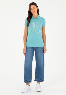 Kadın Mint Polo Yaka Tişört - 50282885013