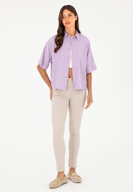 Kadın Lila Uzun Kollu Gömlek - 50283632004