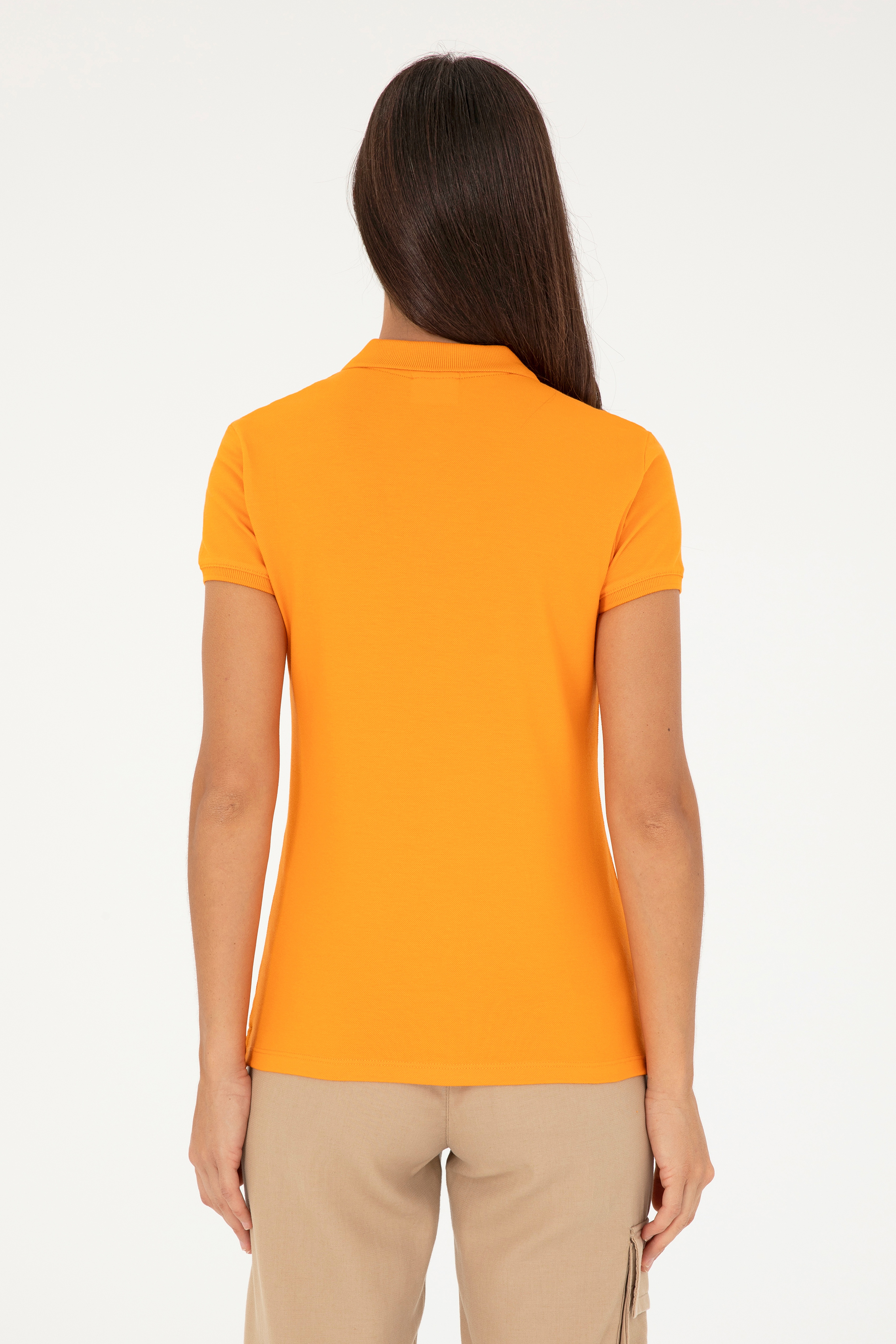 Kadın Turuncu Basic Polo Yaka Tişört - Image 5