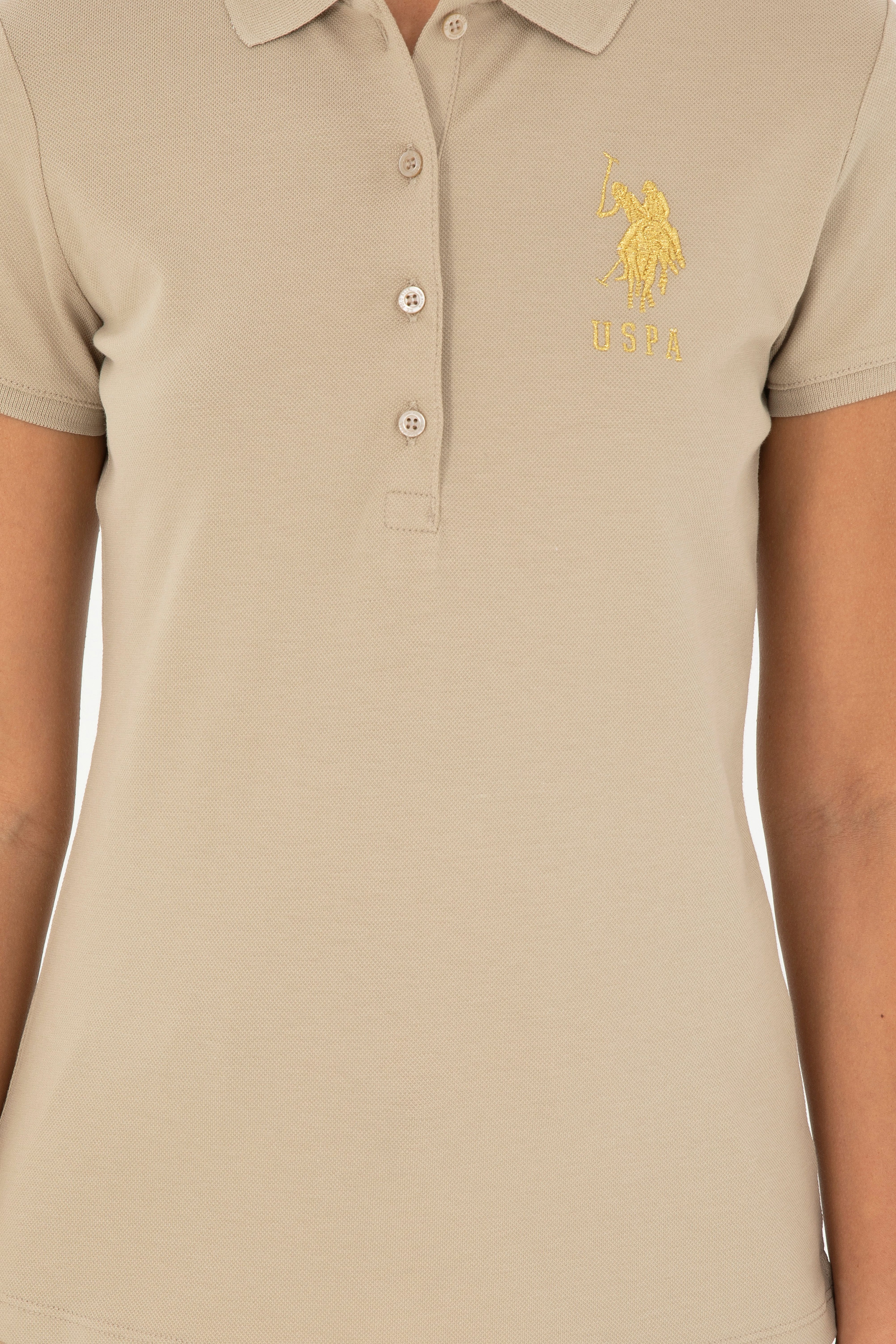 Kadın Açık Haki Basic Polo Yaka Tişört - Image 6