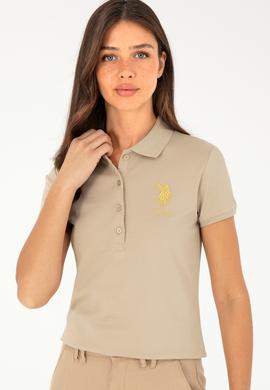 Kadın Açık Haki Basic Polo Yaka Tişört - 50280071219