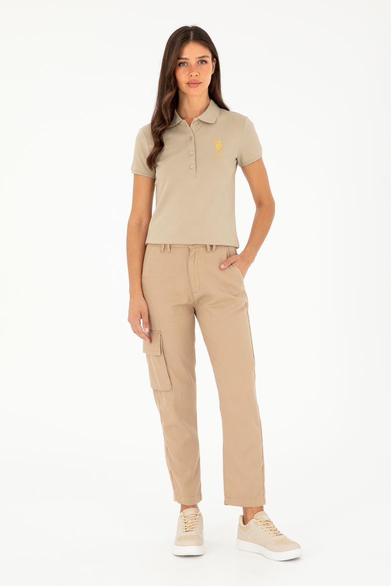 Kadın Açık Haki Basic Polo Yaka Tişört - 50280071219