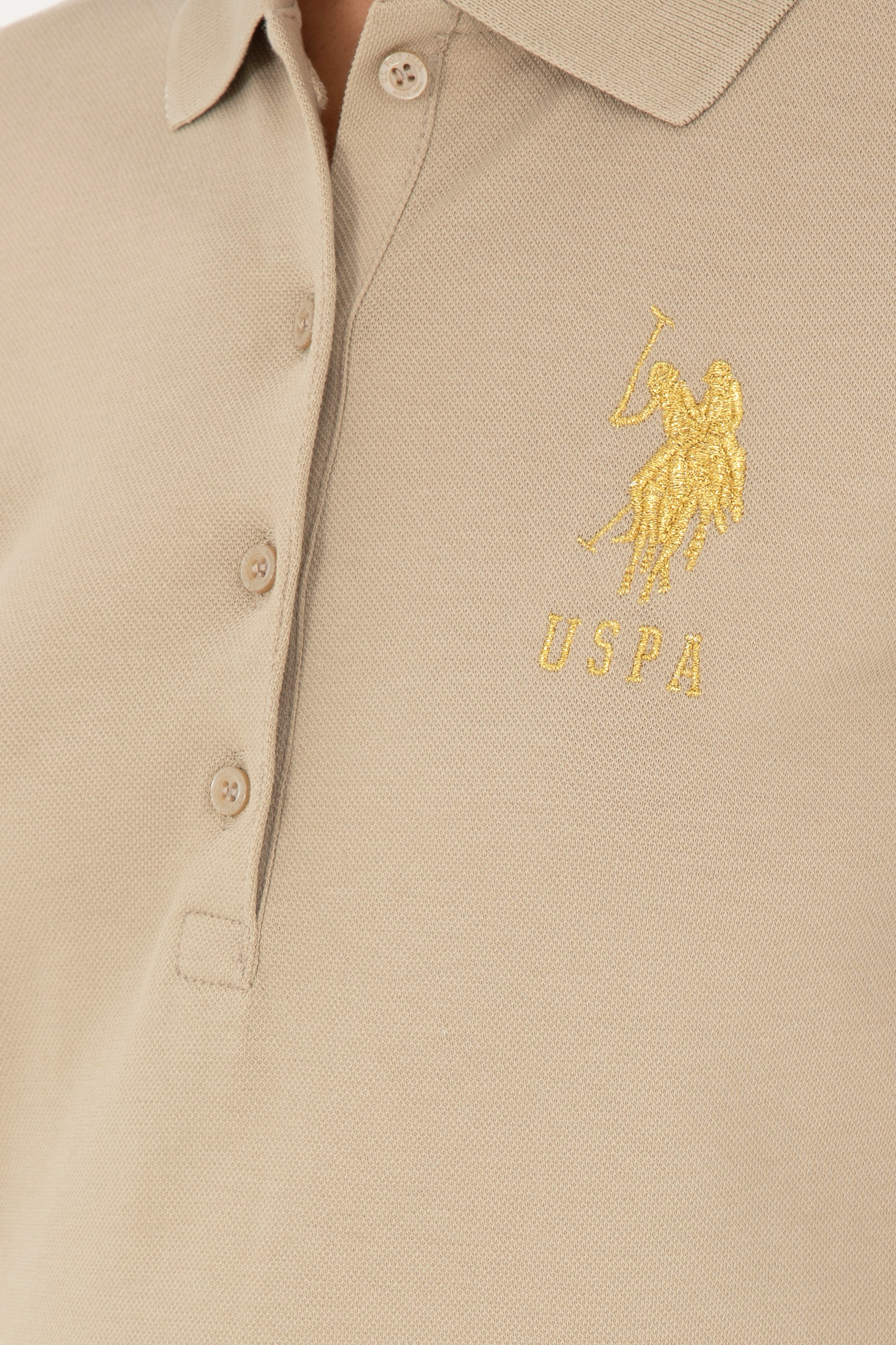 Kadın Açık Haki Basic Polo Yaka Tişört - Image 7