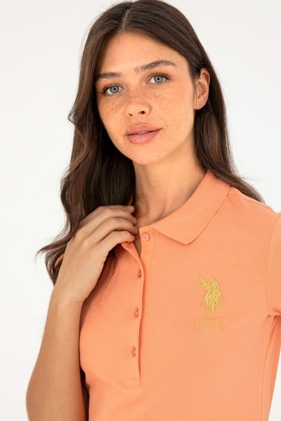 Kadın Somon Basic Polo Yaka Tişört