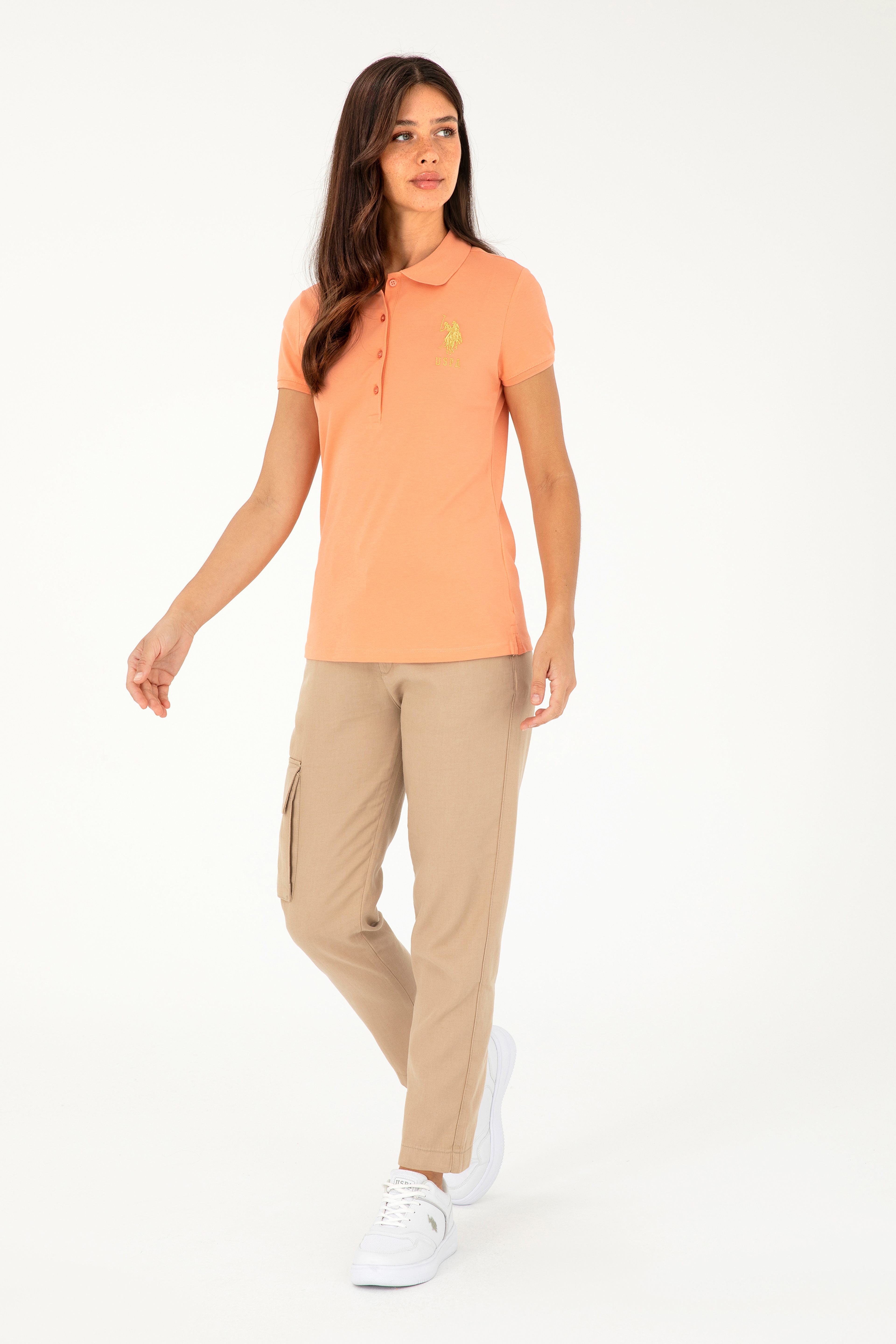 Kadın Somon Basic Polo Yaka Tişört - Image 4