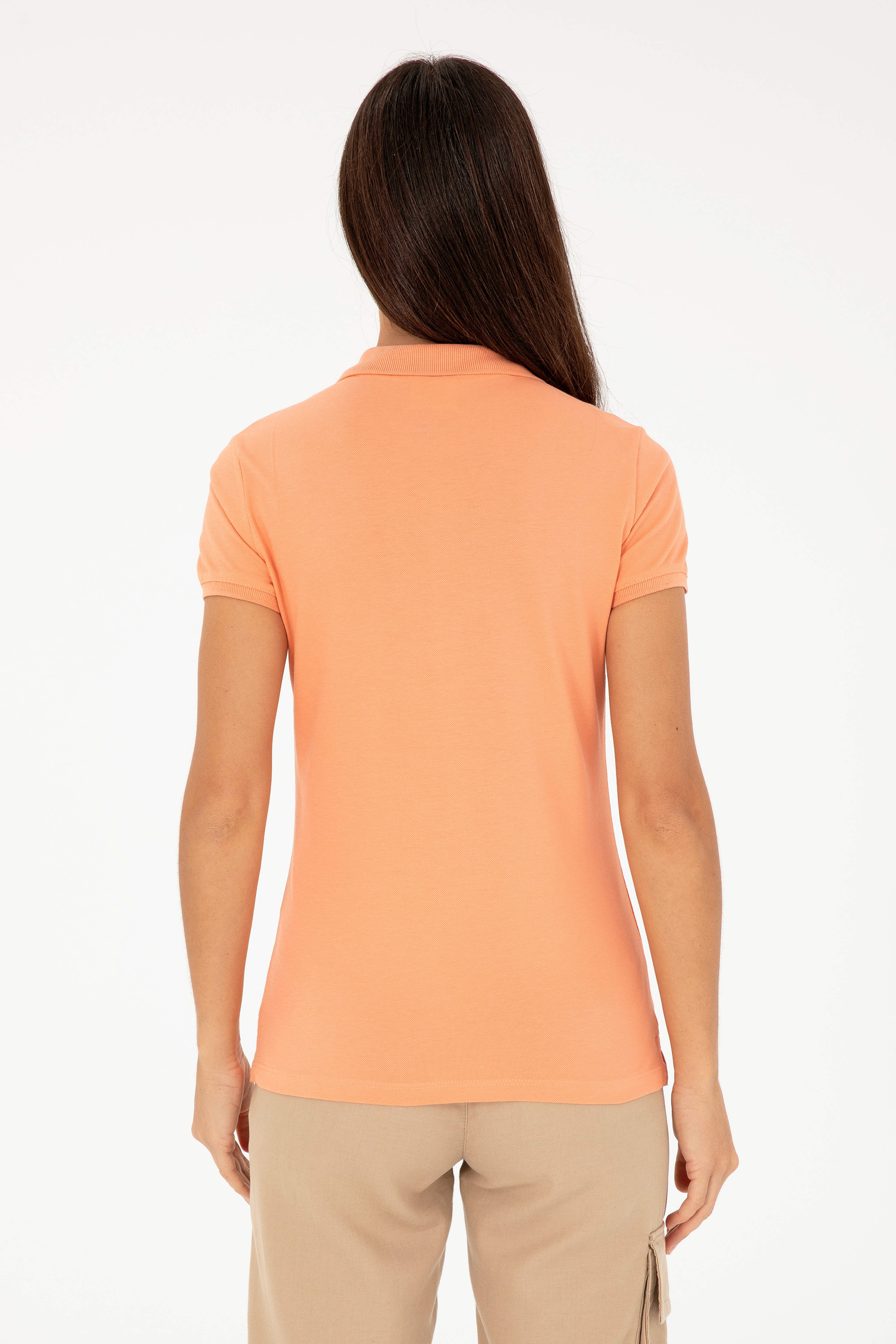 Kadın Somon Basic Polo Yaka Tişört - Image 5