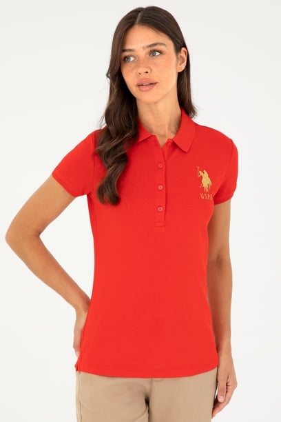 Kadın Kırmızı Basic Polo Yaka Tişört