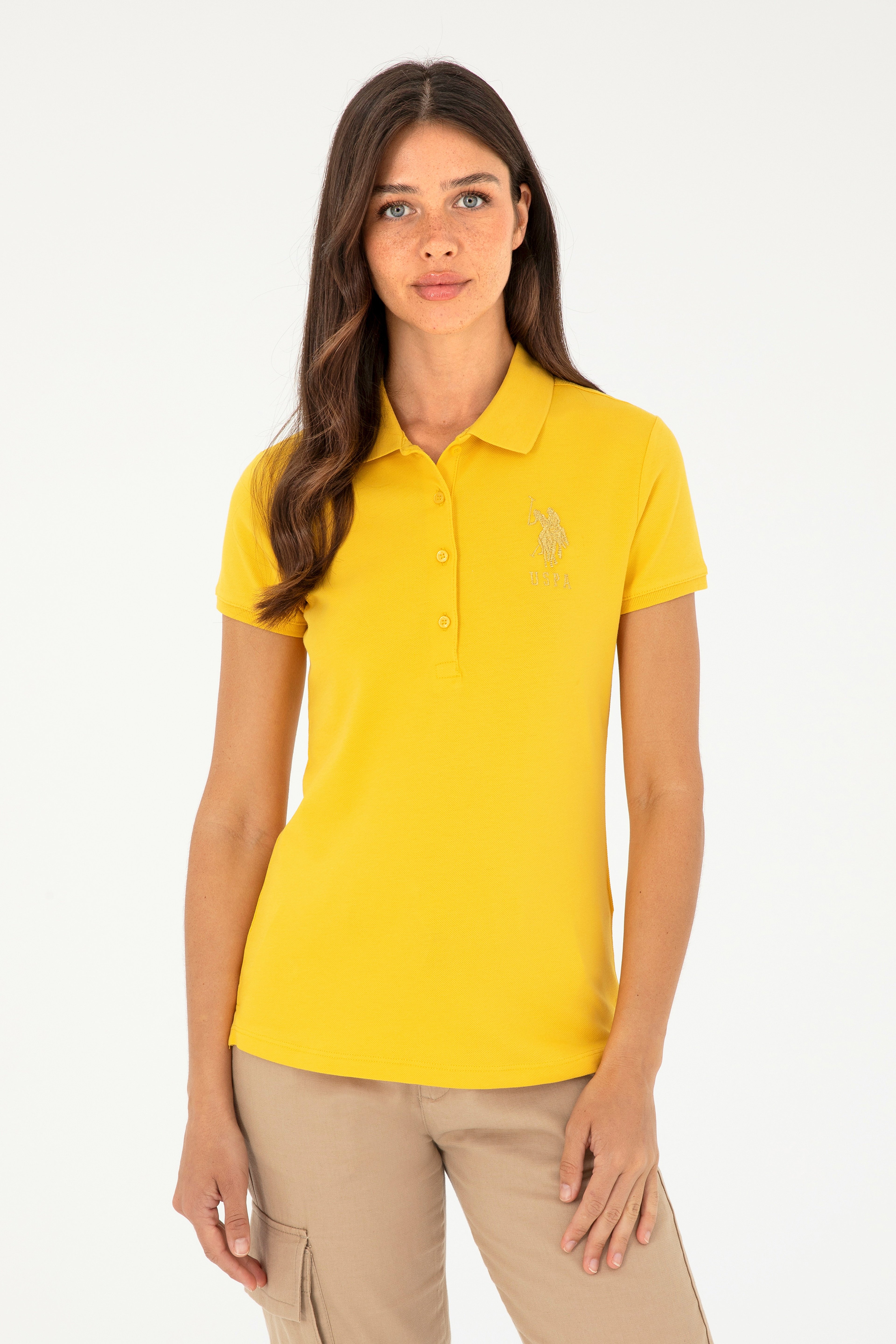 Kadın Sarı Basic Polo Yaka Tişört