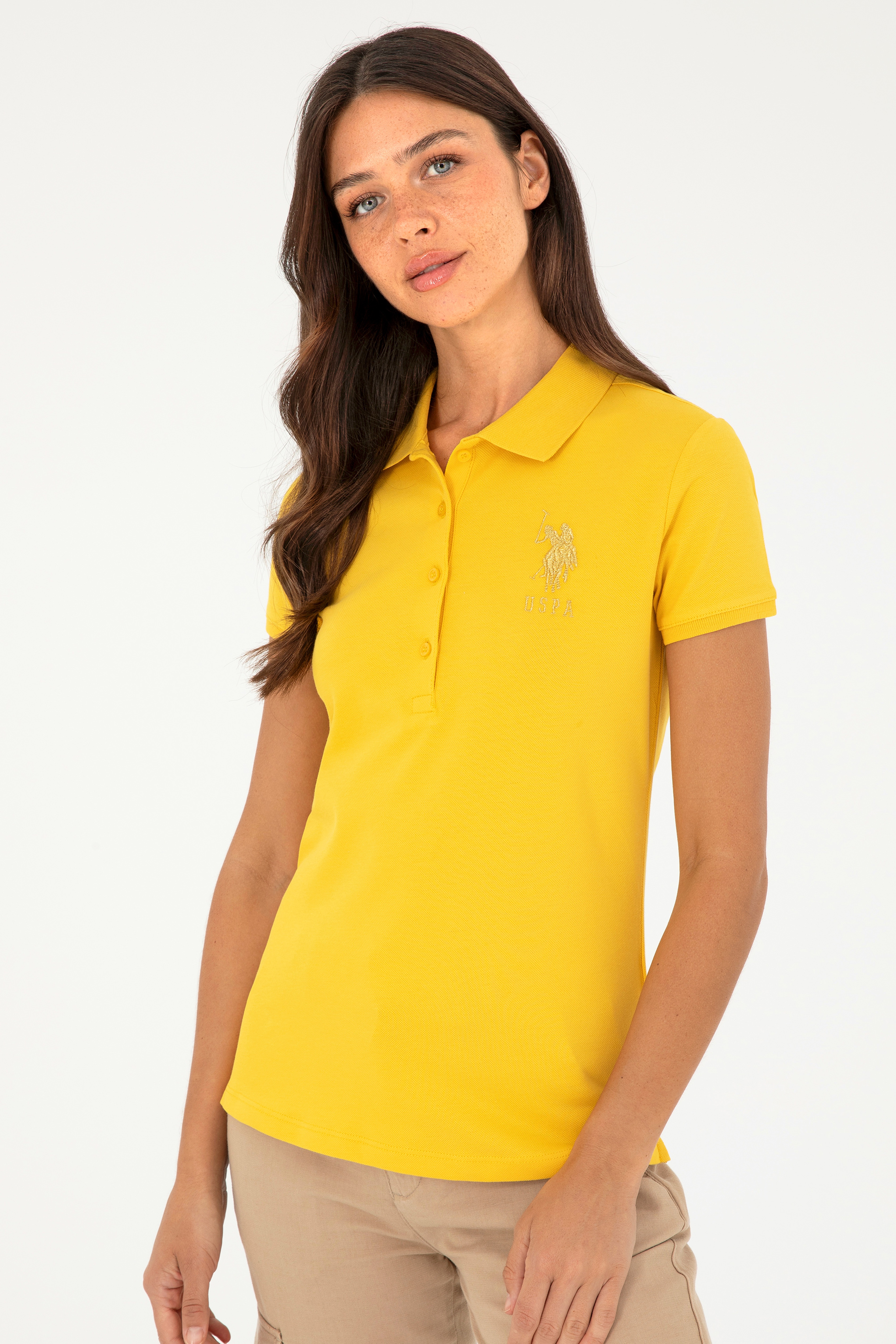 Kadın Sarı Basic Polo Yaka Tişört
