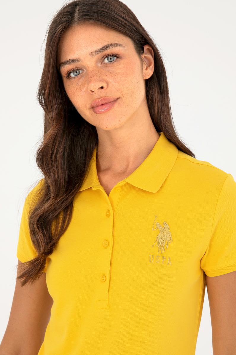 Kadın Sarı Basic Polo Yaka Tişört