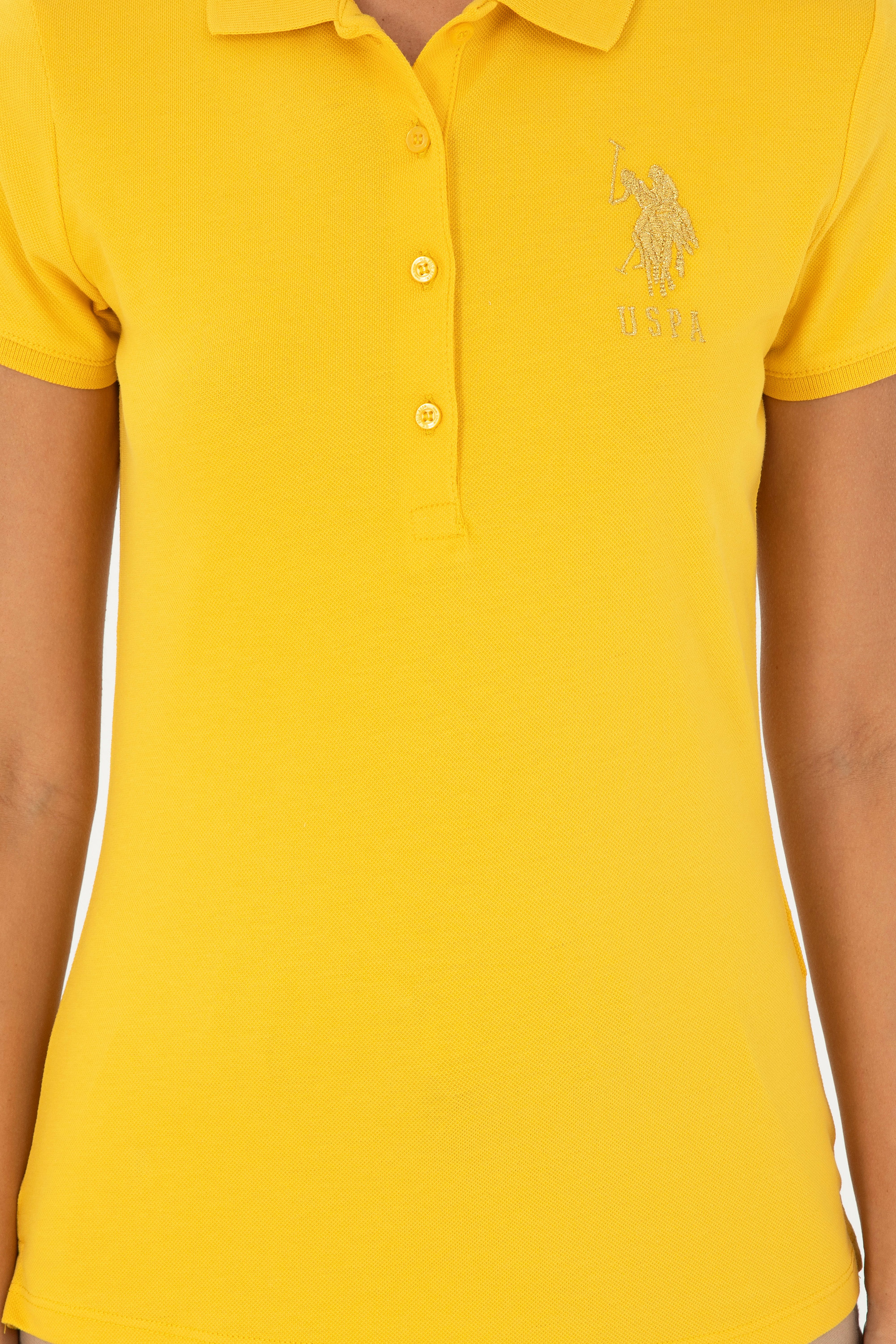 Kadın Sarı Basic Polo Yaka Tişört - Image 6