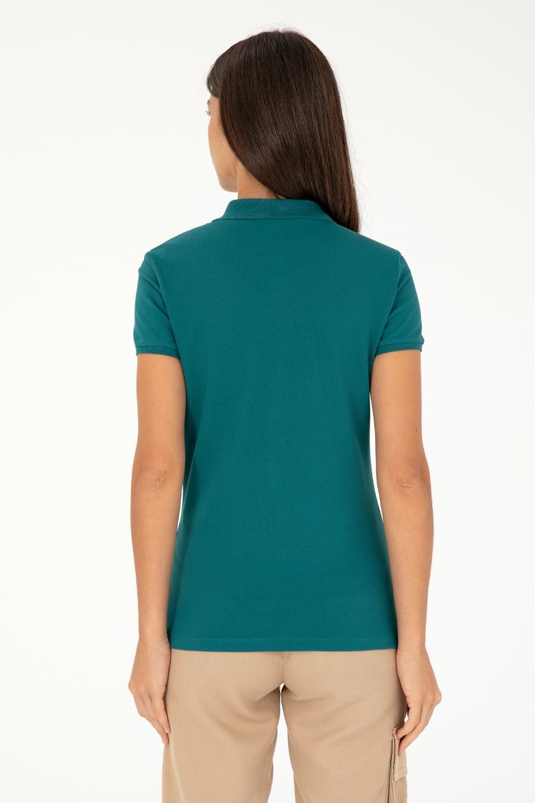Kadın Koyu Yeşil Basic Polo Yaka Tişört - 50280071101