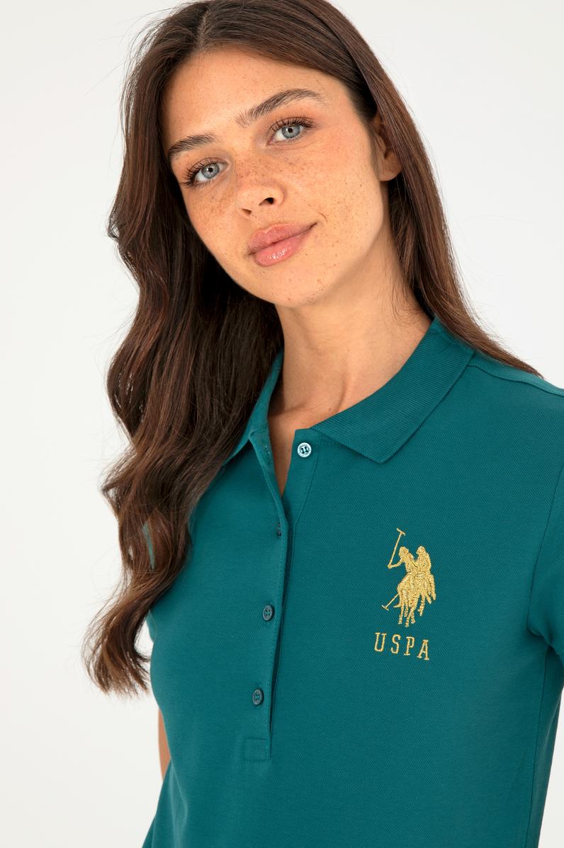 Kadın Koyu Yeşil Basic Polo Yaka Tişört