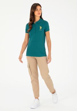 Kadın Koyu Yeşil Basic Polo Yaka Tişört - 50280071101