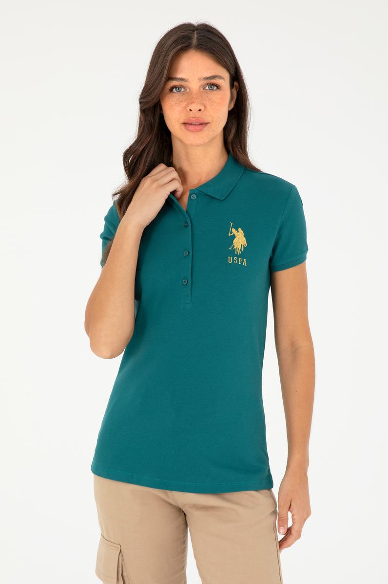 Kadın Koyu Yeşil Basic Polo Yaka Tişört