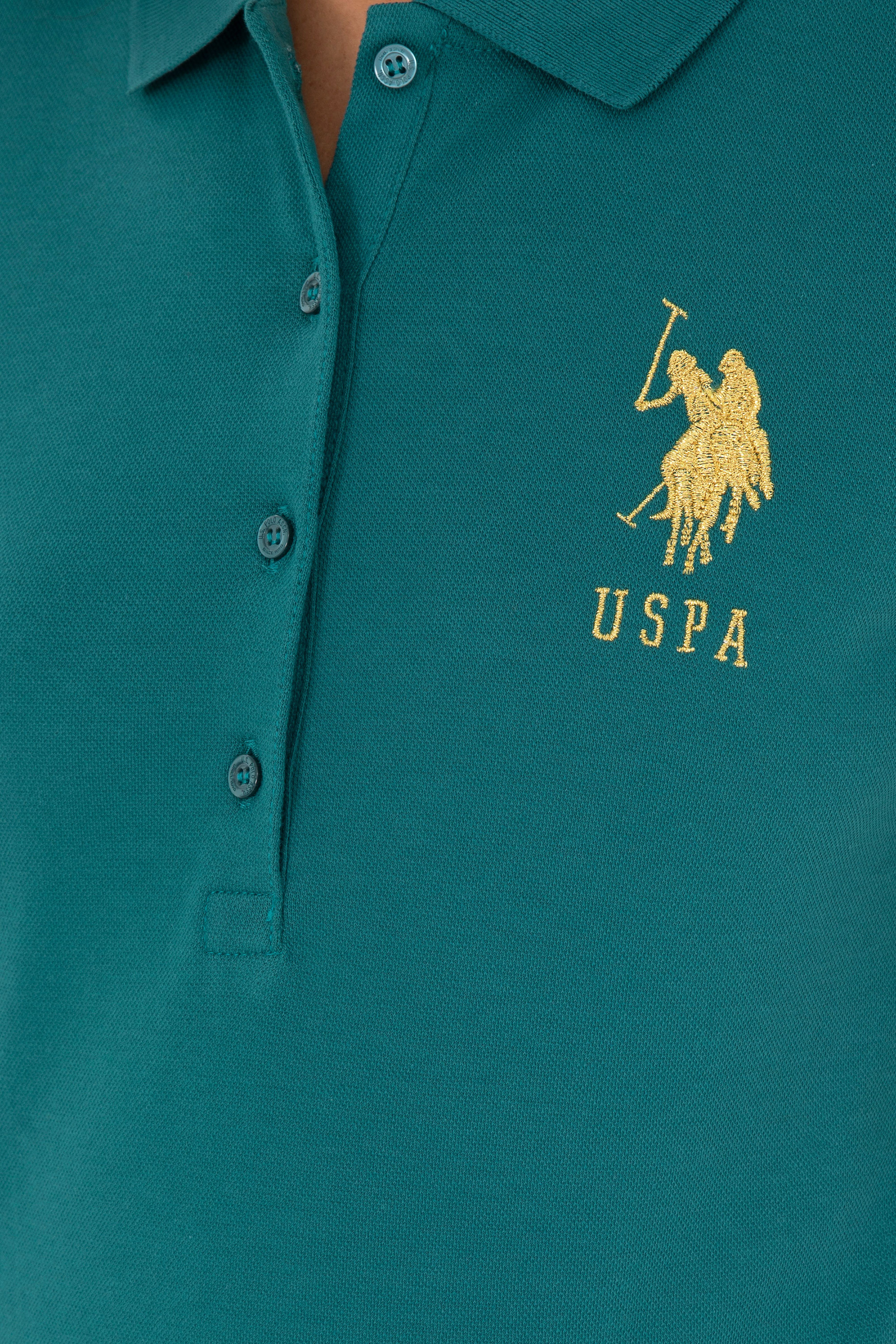 Kadın Koyu Yeşil Basic Polo Yaka Tişört - Image 7