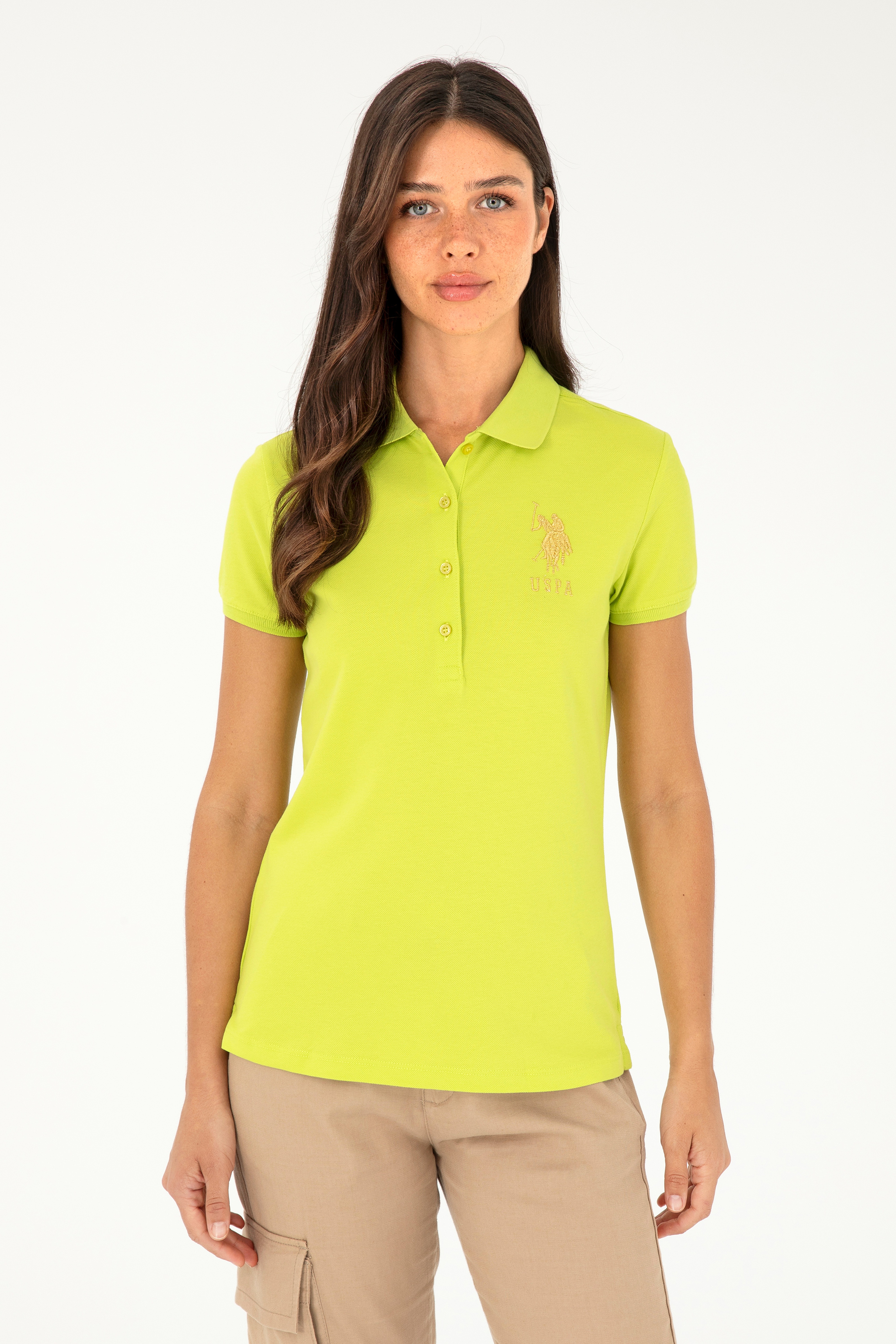 Kadın Fıstık Yeşili Basic Polo Yaka Tişört - Image 1