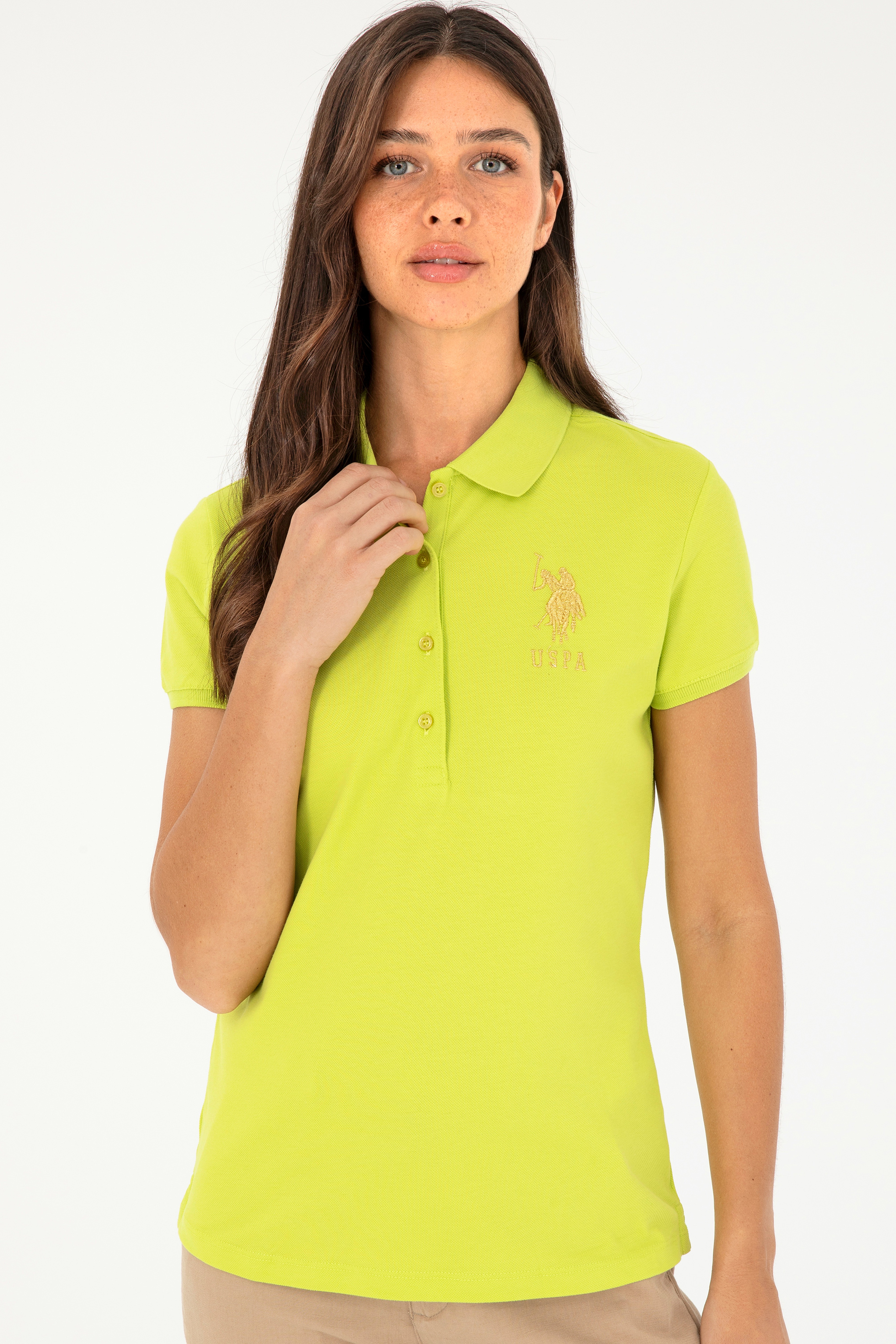 Kadın Fıstık Yeşili Basic Polo Yaka Tişört