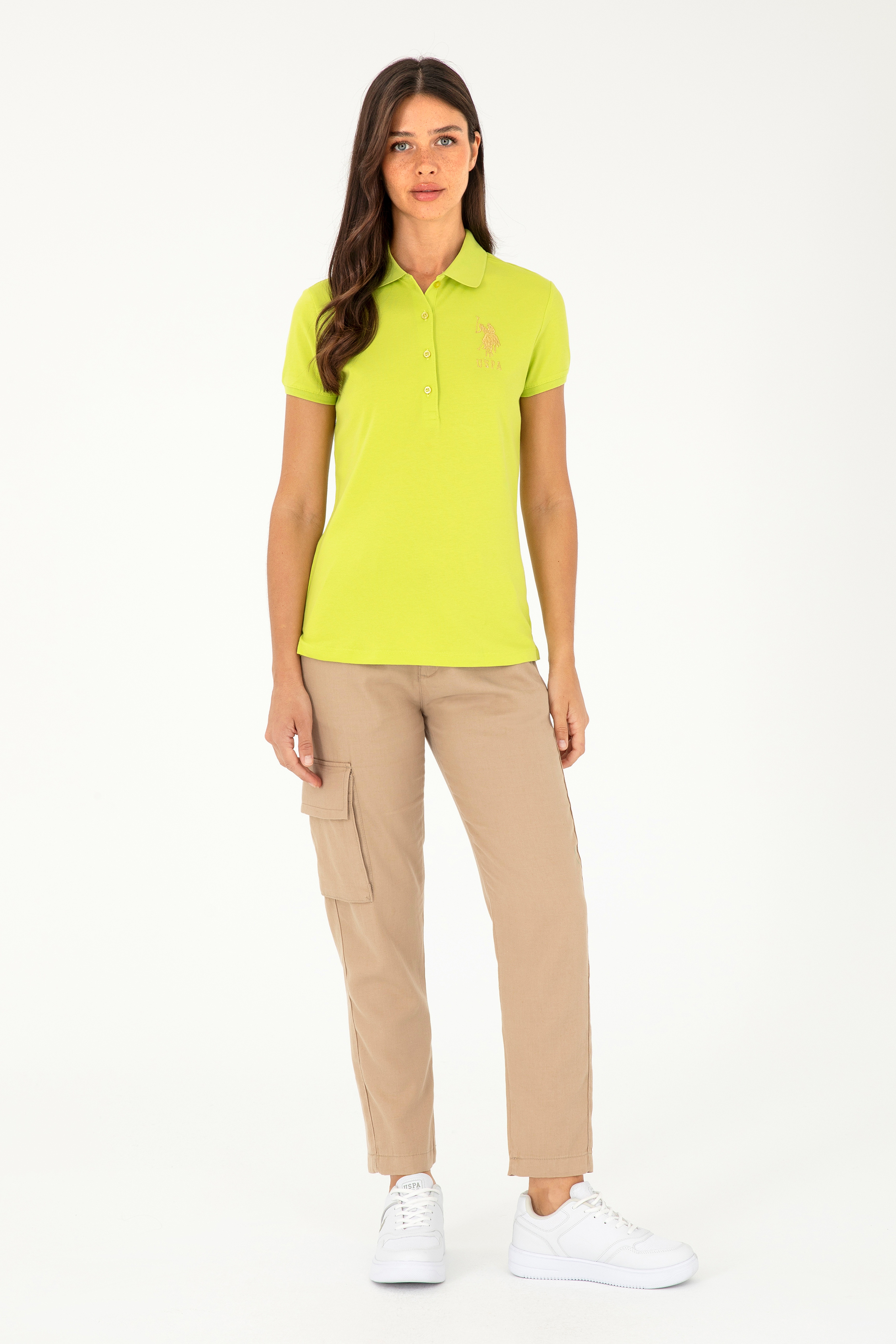 Kadın Fıstık Yeşili Basic Polo Yaka Tişört - Image 4