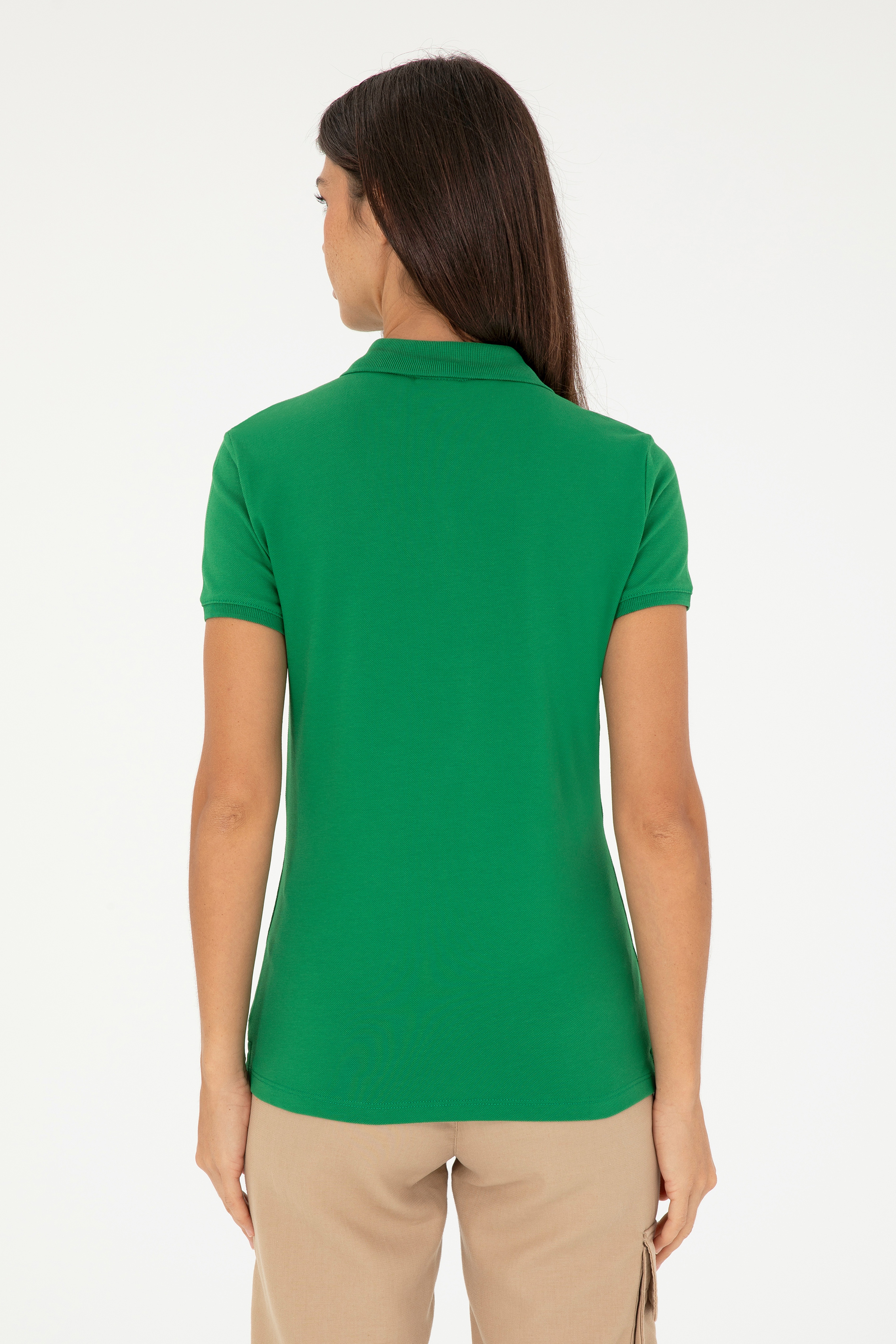 Kadın Yeşil Basic Polo Yaka Tişört - Image 5