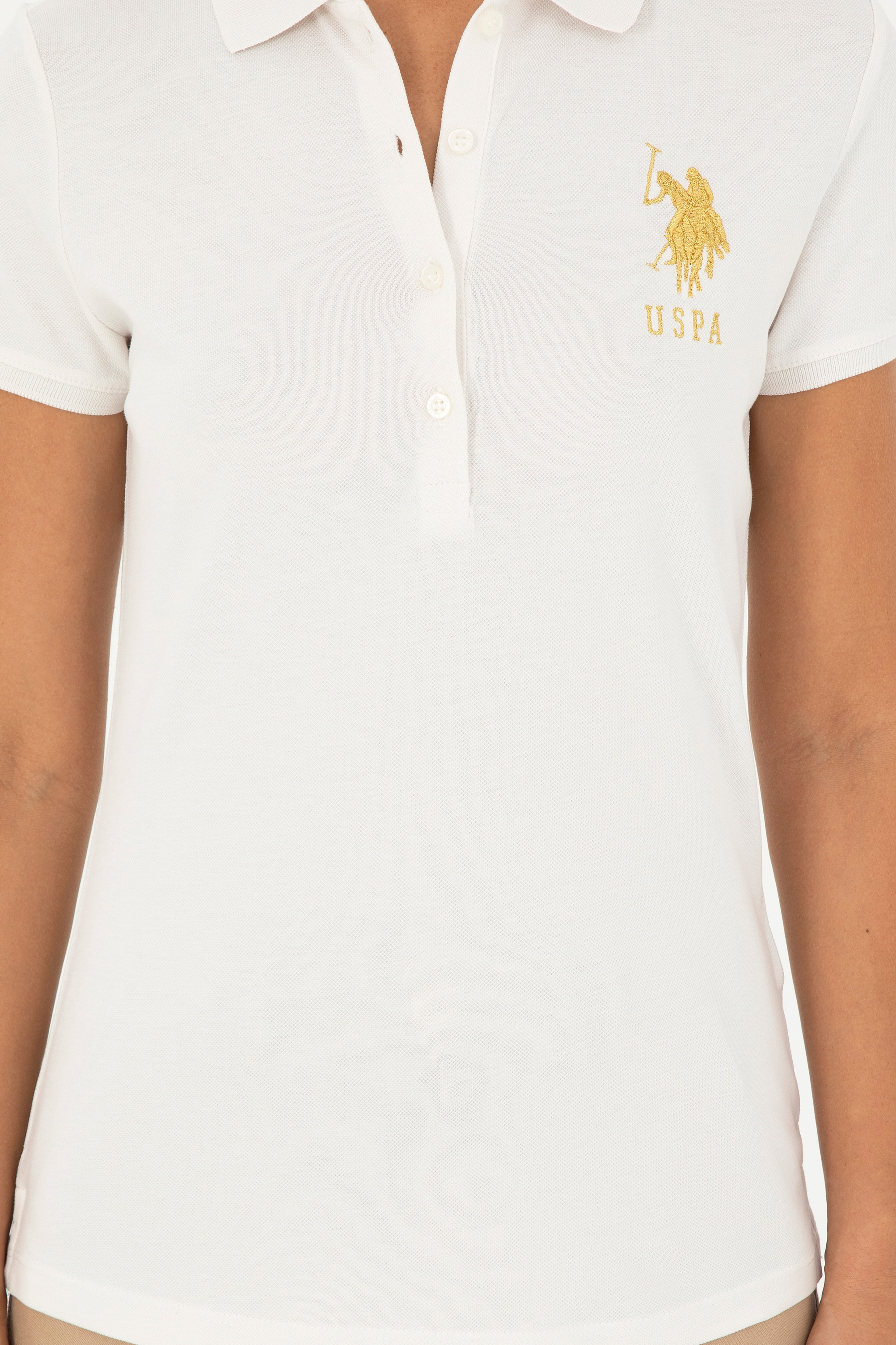 Kadın Ekru Basic Polo Yaka Tişört - Image 6