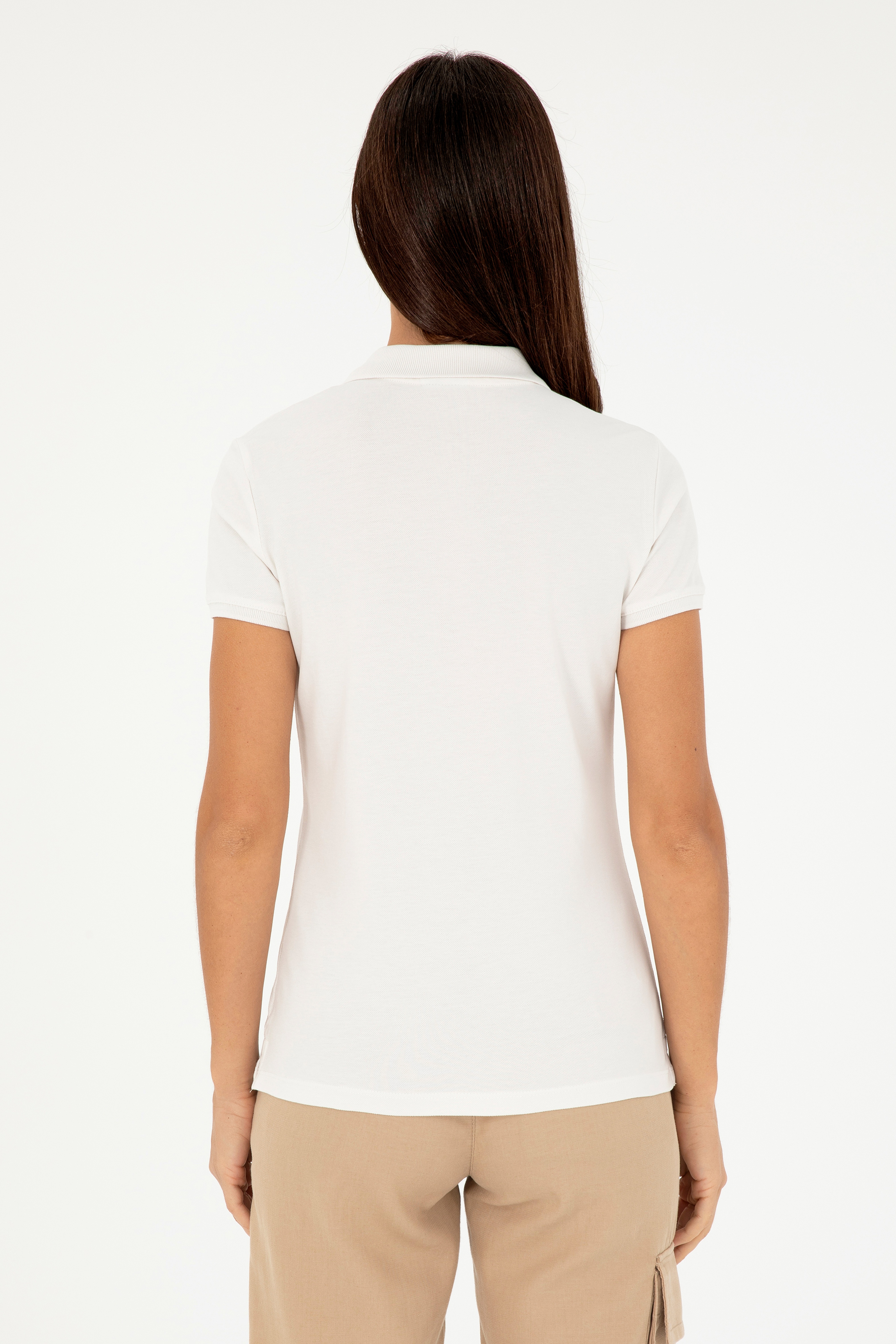 Kadın Ekru Basic Polo Yaka Tişört - Image 5