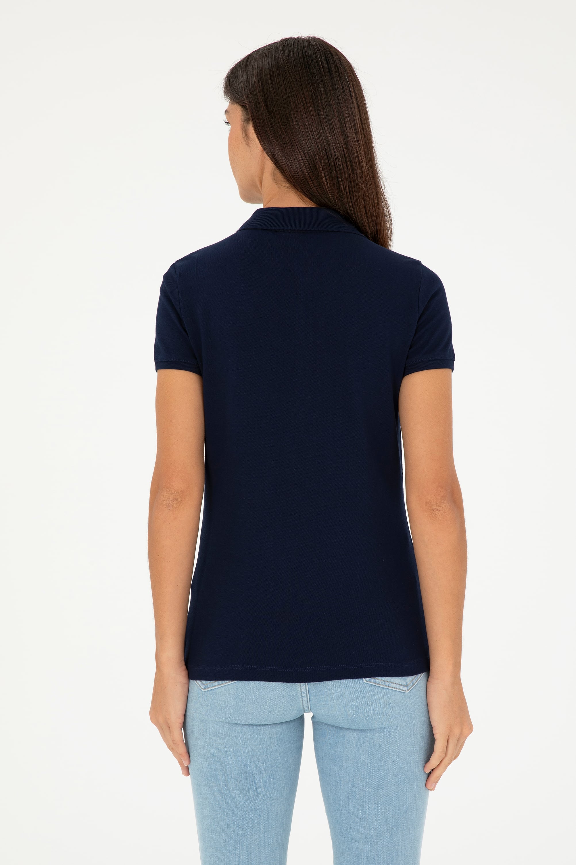 Kadın Lacivert Basic Polo Yaka Tişört - Image 5