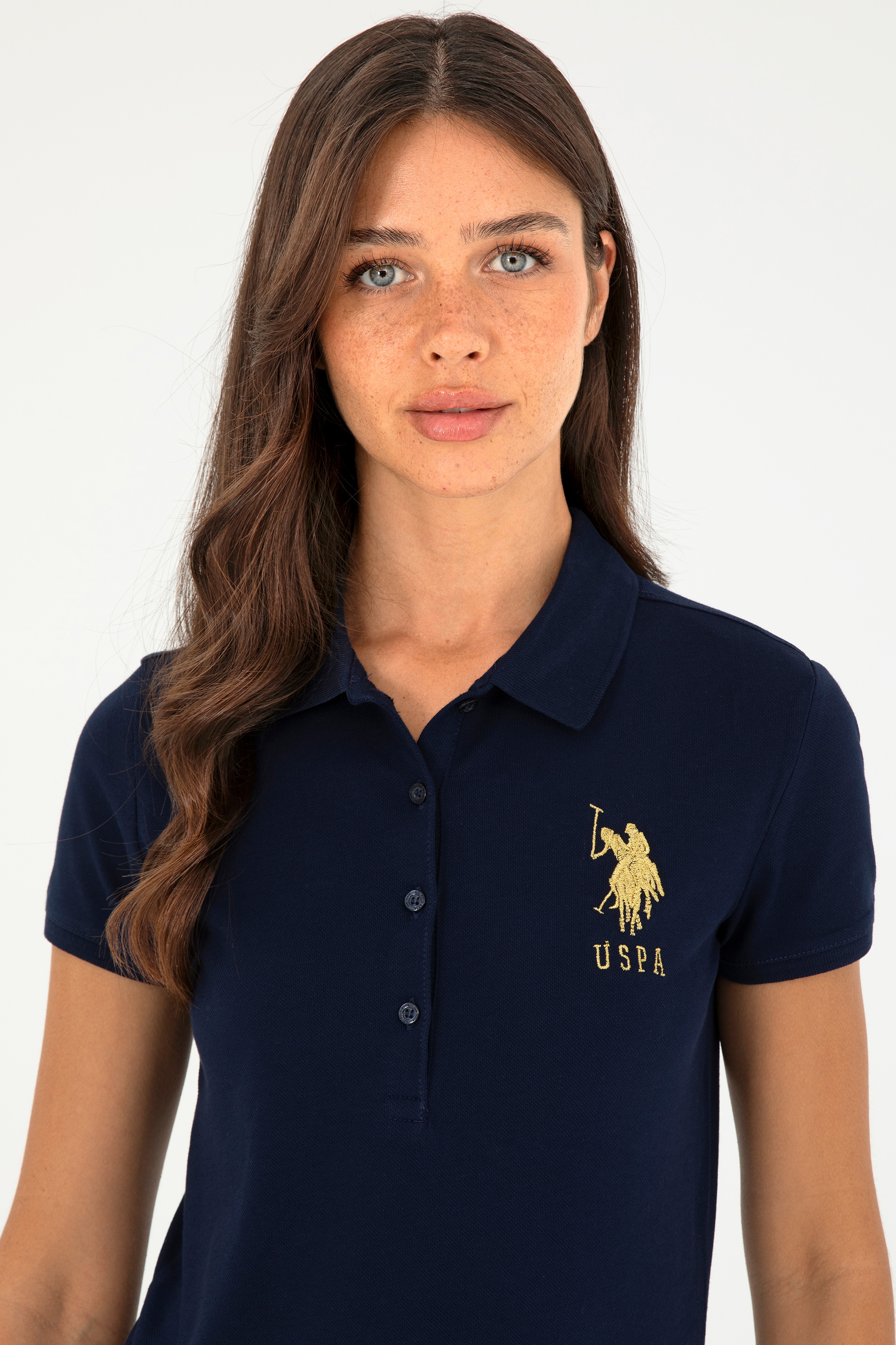 Kadın Lacivert Basic Polo Yaka Tişört - Image 2