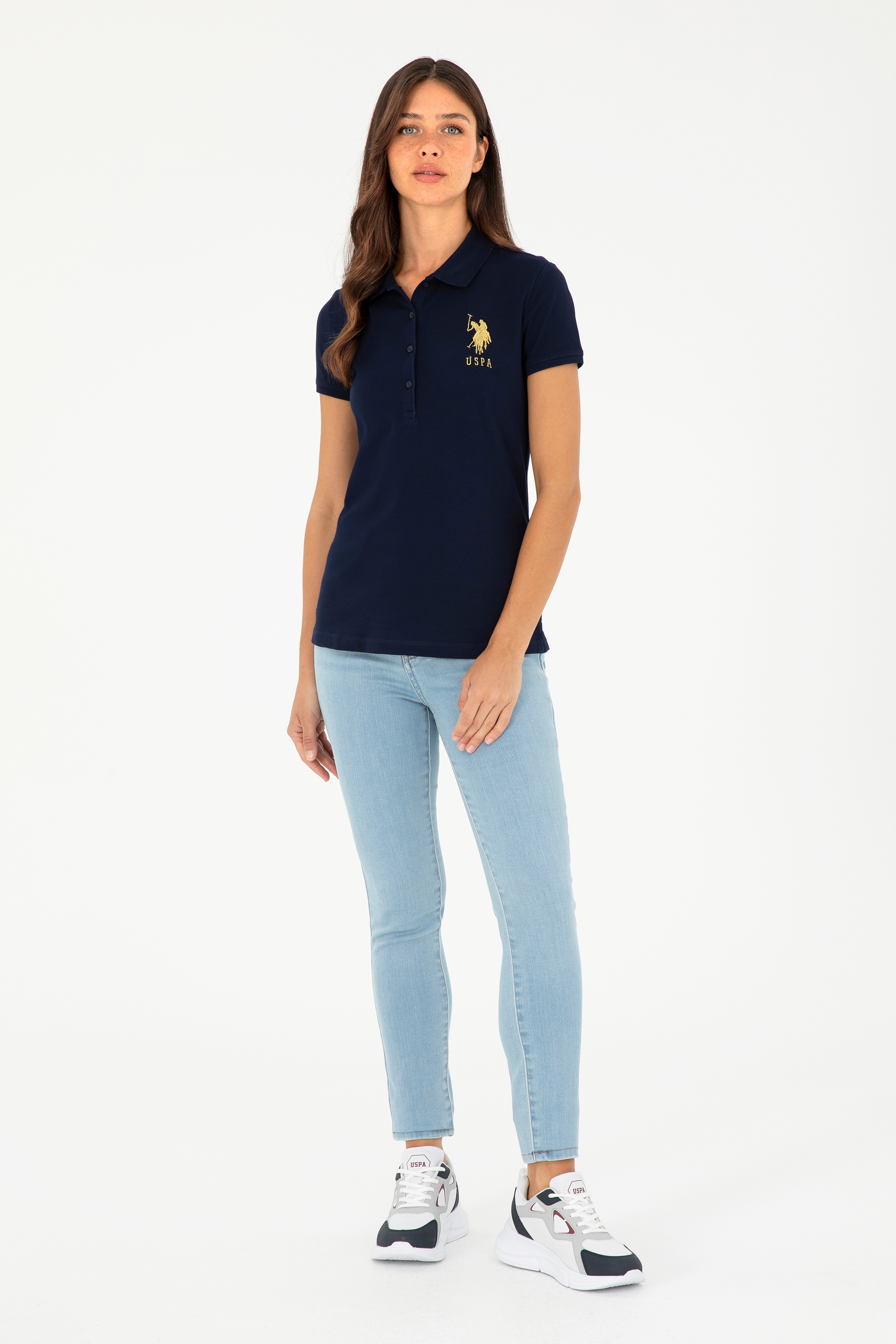 Kadın Lacivert Basic Polo Yaka Tişört